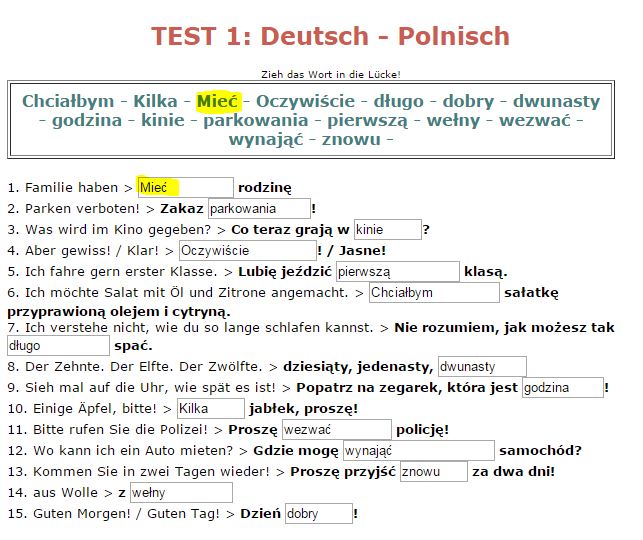 Polnisch-test für Anfänger und Fortgeschrittene