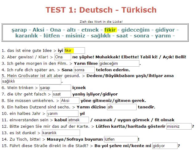 Türkisch-test für Anfänger und Fortgeschrittene