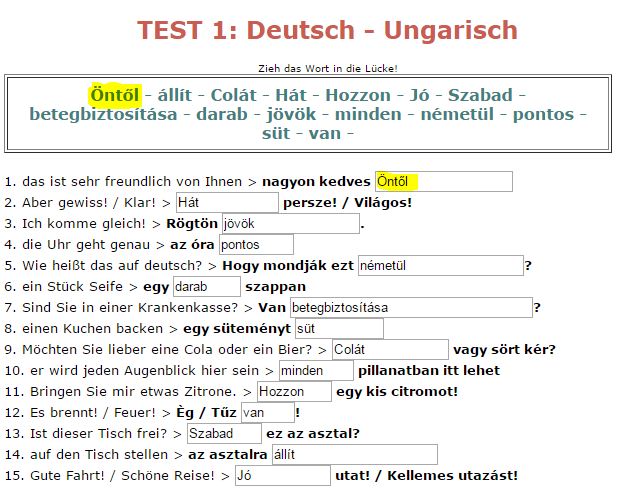 Ungarisch-test für Anfänger und Fortgeschrittene